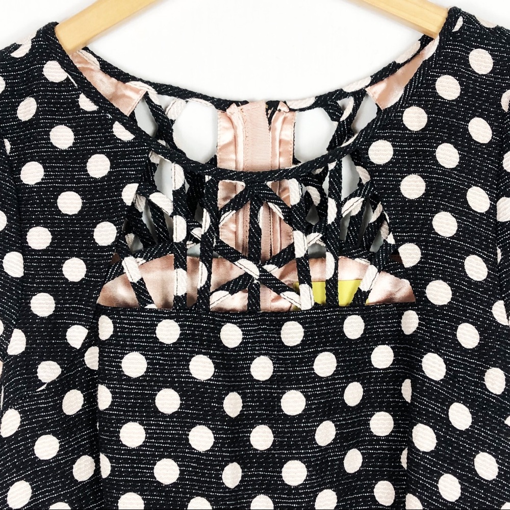 Anthropologie Maeve Nikola Polka Dot Mini Dress | Black White | Size 4 - Picture 3 of 14
